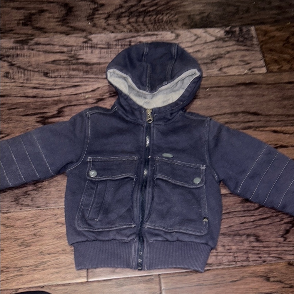 Diesel Quilted Kids Navy Blue Hooded Jacket Sz 4